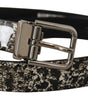 Dolce & Gabbana Black Marble Print Leather Silver Logo Buckle Belt