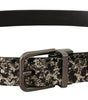 Dolce & Gabbana Black Marble Print Leather Gray Logo Belt