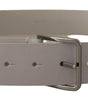 Dolce & Gabbana White Leather Wide Silver Metal Buckle Belt