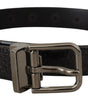 Dolce & Gabbana Black Vernice Puntinata Leather Silver Tone Metal Belt