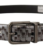 Dolce & Gabbana Gray Herringbone Leather Gray 3D Metal Buckle Belt