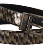 Dolce & Gabbana Brown Herringbone Leather Gray Belt