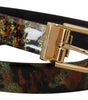 Dolce & Gabbana Black Green Leather Bronze Metal Buckle Belt
