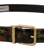 Dolce & Gabbana Black Green Leather Bronze Metal Buckle Belt
