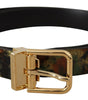 Dolce & Gabbana Black Green Leather Bronze Metal Buckle Belt