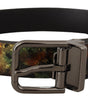 Dolce & Gabbana Black Sparkling Leather Black Metal Buckle Belt