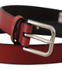 Dolce & Gabbana Maroon Vitello Leather Silver Metal Belt