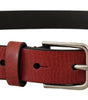 Dolce & Gabbana Maroon Vitello Leather Silver Metal Belt