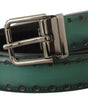 Dolce & Gabbana Green Giotto Leather Silver Metal Buckle Belt