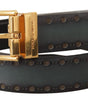 Dolce & Gabbana Green Perforated Leather Brass Metal Belt