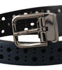 Dolce & Gabbana Navy Blue Perforated Leather Skinny Metal Buckle Belt