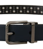 Dolce & Gabbana Navy Blue Perforated Leather Skinny Metal Buckle Belt