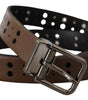Dolce & Gabbana Dark Brown Perforated Leather Metal Belt