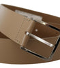Dolce & Gabbana Beige Calf Leather Wide Silver Metal Belt