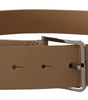 Dolce & Gabbana Beige Calf Leather Wide Silver Metal Belt