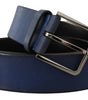 Dolce & Gabbana Blue Calf Leather Silver Metal Buckle Classic Belt