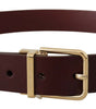 Dolce & Gabbana Maroon Vitello Leather Gold Metal Buckle Belt