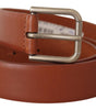 Dolce & Gabbana Brown Calf Leather Silver Tone Metal Buckle Belt