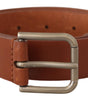 Dolce & Gabbana Brown Calf Leather Silver Tone Metal Buckle Belt