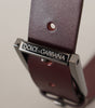 Dolce & Gabbana Brown Leather Silver Metal Crown Buckle Belt