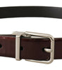 Dolce & Gabbana Brown Patent Leather Silver Metal Buckle Belt