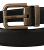 Dolce & Gabbana Black Calf Leather Brushed Brass Box Buckle Belt