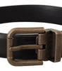 Dolce & Gabbana Black Calf Leather Brushed Brass Box Buckle Belt