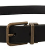 Dolce & Gabbana Black Leather Brass Metal Grain Buckle Classic Belt