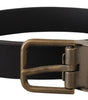 Dolce & Gabbana Black Leather Brass Metal Grain Buckle Classic Belt