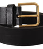 Dolce & Gabbana Black Leather Gold Tone Logo Metal Buckle Belt