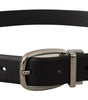 Dolce & Gabbana Black Leather Silver Metal Chrome Logo Buckle  Belt