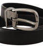 Dolce & Gabbana Black Leather Chrome Logo Metal Buckle Belt