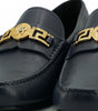 Versace Elegant Navy Blue Calf Leather Loafers