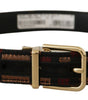 Dolce & Gabbana Multicolor Leather Jacquard Gold Metal Buckle Belt