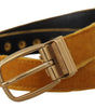 Dolce & Gabbana Mustard Velvet Gold Logo Engraved Metal Buckle Belt