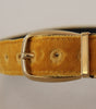 Dolce & Gabbana Mustard Velvet Gold Logo Engraved Metal Buckle Belt