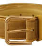 Dolce & Gabbana Yellow Velvet Gold Metal Logo Engraved Buckle Belt