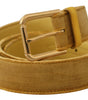 Dolce & Gabbana Yellow Velvet Gold Metal Logo Engraved Buckle Belt