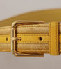 Dolce & Gabbana Yellow Velvet Gold Metal Logo Engraved Buckle Belt