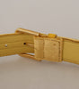 Dolce & Gabbana Yellow Velvet Gold Metal Logo Engraved Buckle Belt