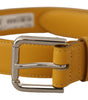 Dolce & Gabbana Yellow Leather Silver Tone Logo Metal Buckle Belt