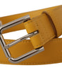Dolce & Gabbana Yellow Leather Silver Tone Logo Metal Buckle Belt