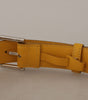 Dolce & Gabbana Yellow Leather Silver Tone Logo Metal Buckle Belt
