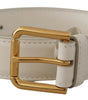 Dolce & Gabbana White Calf Leather Gold Tone Logo Metal Buckle Belt