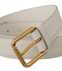 Dolce & Gabbana White Calf Leather Gold Tone Logo Metal Buckle Belt