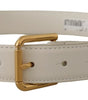 Dolce & Gabbana White Calf Leather Gold Tone Logo Metal Buckle Belt