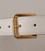 Dolce & Gabbana White Calf Leather Gold Tone Logo Metal Buckle Belt