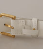 Dolce & Gabbana White Calf Leather Gold Tone Logo Metal Buckle Belt