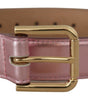 Dolce & Gabbana Metallic Pink Polished Leather Logo Metal Buckle Belt