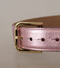Dolce & Gabbana Metallic Pink Polished Leather Logo Metal Buckle Belt